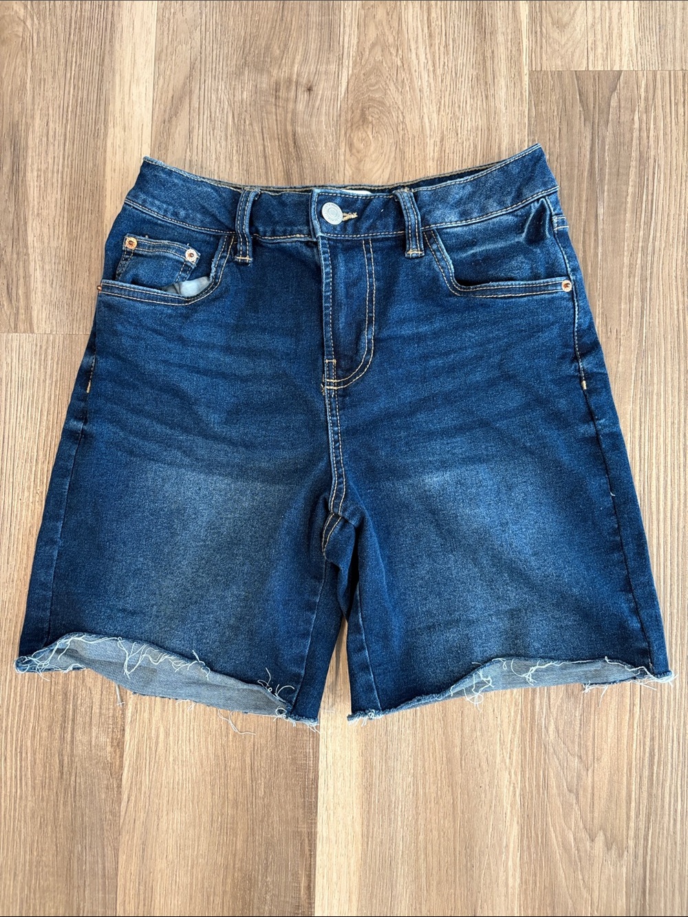 4/$20 refuge Dark Blue High-Rise Jean Bermuda Shorts with Raw Hem